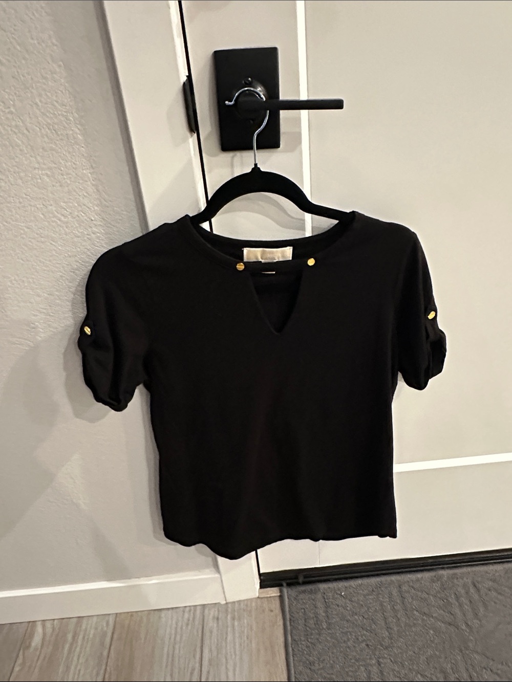 MICHAEL Michael Kors Black Short-Sleeve Top with Gold Button Details
